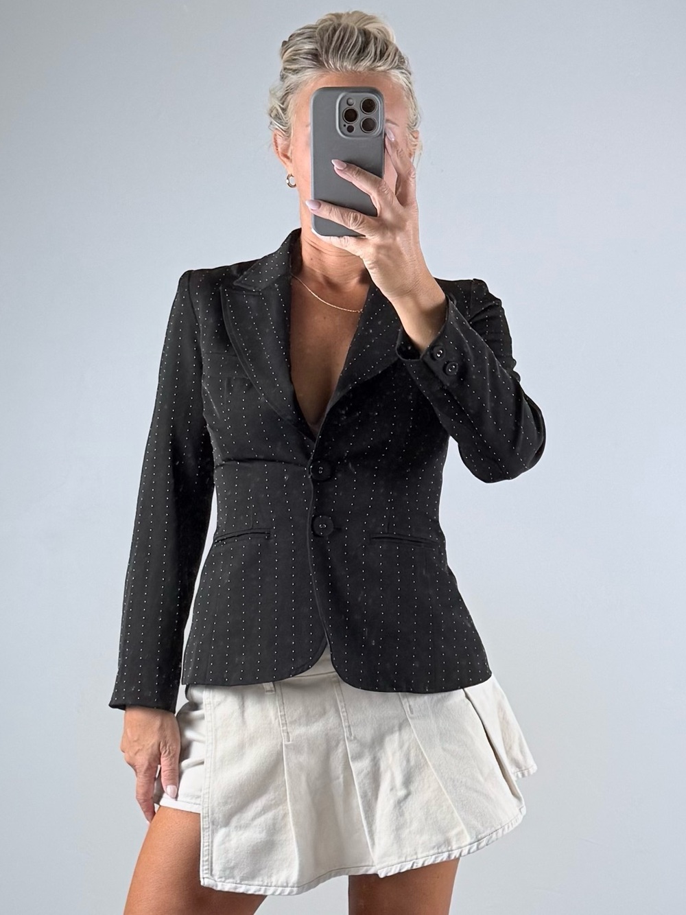 Y2K Signature Black Pinstripe Fitted Blazer office siren